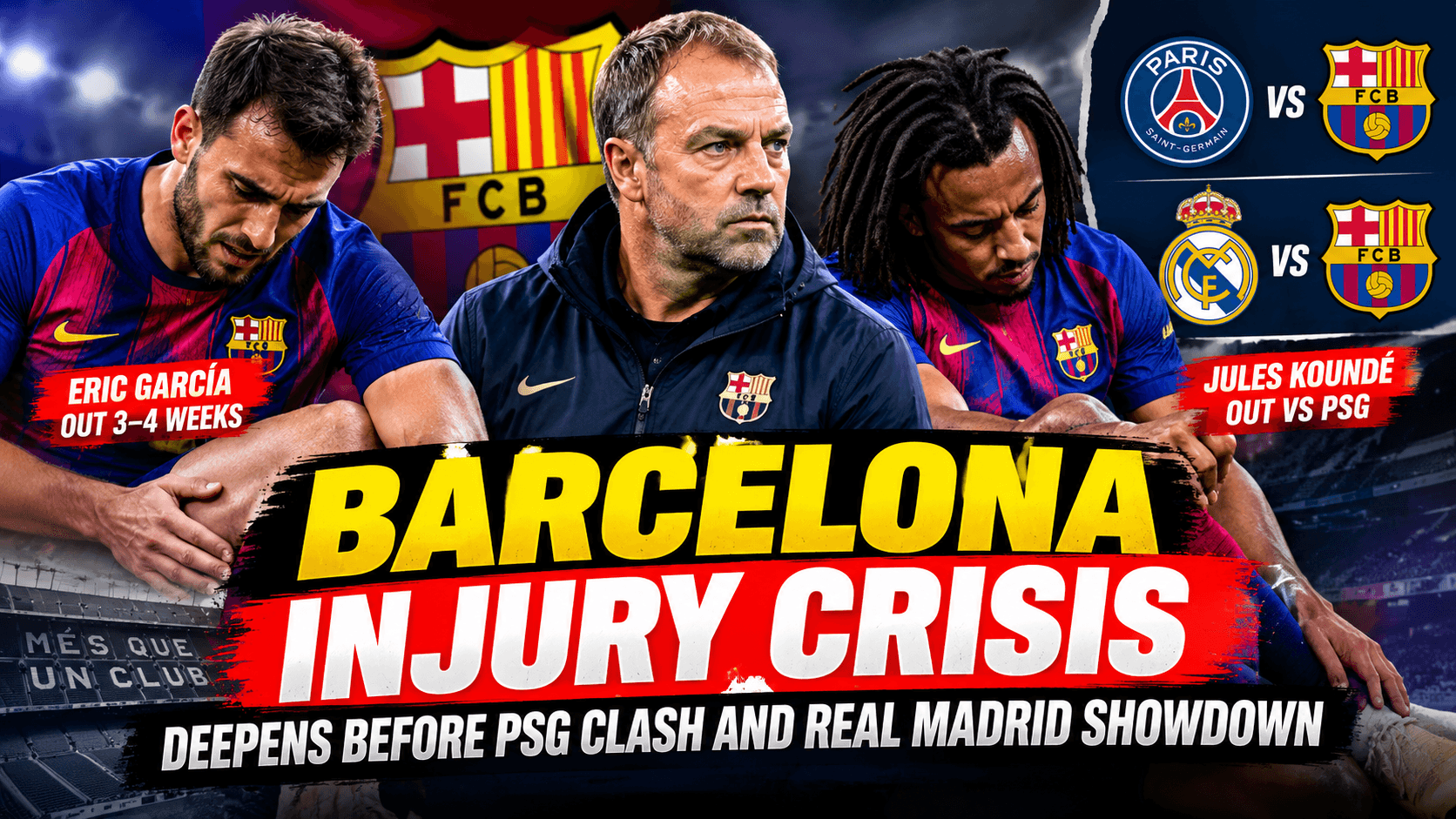 Barcelona Injury Crisis Deepens Before PSG Clash and Real Madrid Showdown